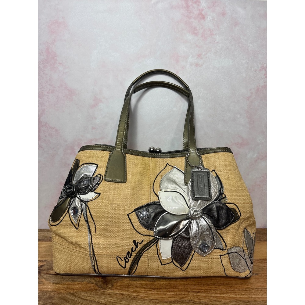 Coach Hamptons Archive 10th Anniversary Straw Floral Carryall Bag